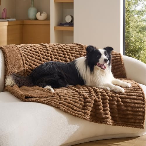 Bedsure ComfyFleece™ Waterproof Dog Blankets for Large Dogs - Soft Pet Cat Blanket Corduroy Fleece for Couch Bed Protector Washable, Cozy Calming Reversible Furniture Protection,50"x60", Camel Brown - color: Camel Brown, size: XL(50x60")-1pc