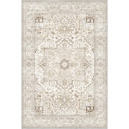 Area Rug 2x3, Lightweight Washable Rugs for Entryway Bathroom Kitchen, Ultra-Thin Absorbing Low Pile Non Slip Rubber Rugs Backing, Durable Aesthetic Vintage 2x3 Rug (Cream/Light Beige, 2X3) - color: Cream/Light Beige, size: 2*3