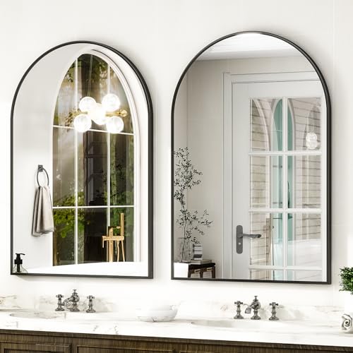 HARRITPURE Arched Wall Mirror – 30"x40" Arch Bathroom Mirror Metal Frame Vanity Mirror for Bedroom, Entryway Dresser Decor, Black - color: Black-1pcs, size: 40"L x 30"W