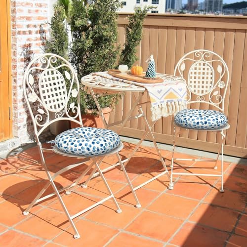 LVTXIII Outdoor Bistro Chair Cushions, 15"x15"x4" Round Patio Chair Cushions, All Weather Tufted Seat Cushions for Patio Furniture Use, Set of 2, Brush Blue - color: Brush Blue