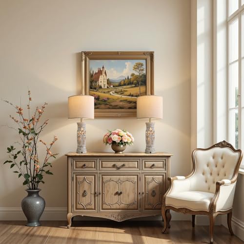 BOBOMOMO 27.25” Rustic Farmhouse Table Lamps Set of 2 – Vintage Bedside Lamps with Night Light & USB A+C Ports, Retro Lamps for Bedroom, Living Room, Entryway, Cozy Corner (Bulbs Included) - color: Distressed Light Wood