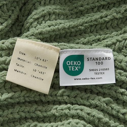 WESHIONGOO Throw Blanket for Couch Soft Knit Throw Blanket with Chenille Yarn Non-Shedding, Chenille Blanket for Living Room Bed Sofa (Sage Green, 50"*60") - color: Sage