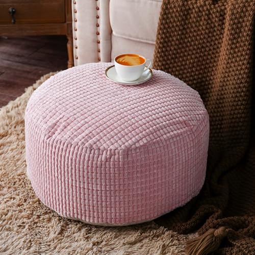 SUTAVIA Pouf Ottoman Cover Unstuffed Pouf Seat Decorative Soft Storage Bean Bag 20x20x8 Inches Floor Footrest for Living Room Bedroom (Dusty Pink, Round) - color: Dusty Pink
