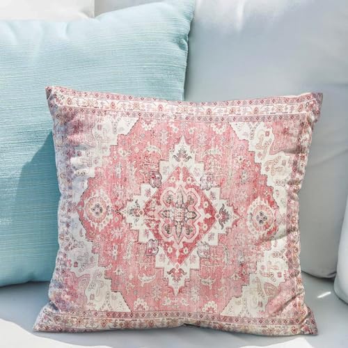 Snycler Pink Boho Throw Pillow Covers Set of 2 Boho Rug Carpet Double Sided Pattern Cotton Soft Pillow Case Cushion Cover Pillowcase for Garden Couch Sofa Bed Decorative 18x18 inch - color: Pink, size: 18" x 18" (Pack of 2)