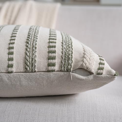 Cethom Green Boho Throw Pillow Covers 20x20 Inch Set of 2, Stripe Textured Decorative Couch Pillow Cases for Bed, Sofa, Living Room, Bedroom, Farmhouse Home Accent Cushion Covers - color: Green, size: 20" x 20" (Pack of 2)