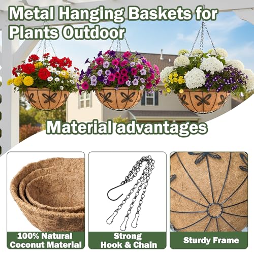 4 Pack 14 Inch Hanging Baskets for Plants Outdoor Metal Hanging Planter Basket with Coco Coir Liner Hanging Flower Baskets Hanging Flower Pots Holder for Garden, Patio(Butterfly) - size: 14 Inch, style: Contemporary