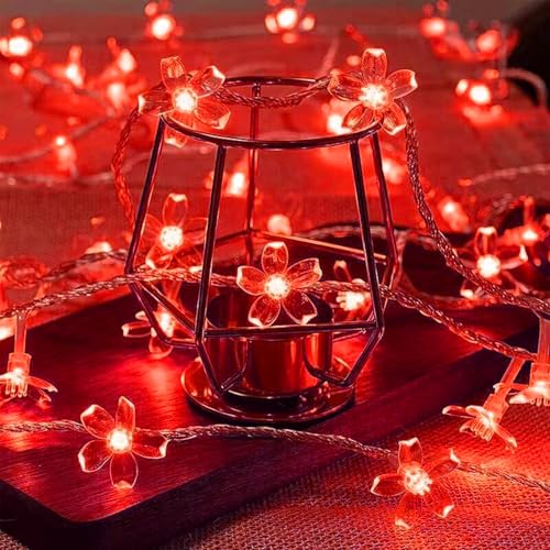 Battery & USB Operated 10ft Red Cherry Blossom Flower Fairy Lights String | Cute Flower String Lights With Timer For Bedroom, Party, Wedding, Christmas, Easter Tree Branch Hanging Romantic Decorations - color: 10ft Red Flower Lights