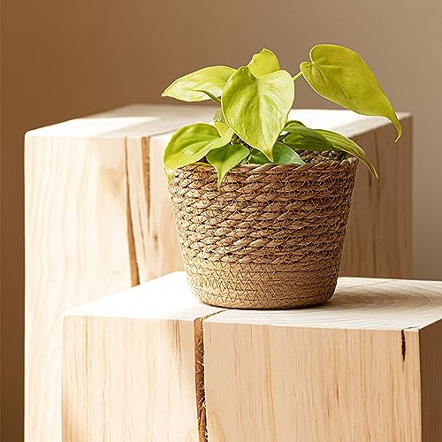 Flower Pot Straw Weaving Flower Plant Basket Grass Planter Indoor Outdoor Garden Container for Decoration