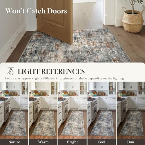 Lansny Abstract Small Area Rug 2x3 Entryway Rugs Washable Door Mat Entrance, Non Slip Kitchen Rugs, Rubber Backed Throw Rug Printed Faux Wool Floor Carpet for Front Door Foyer Entry Sink, Grey/Multi - color: Orange Grey Multi, size: 2' x 3' (Rectangular)
