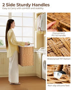Greenstell Laundry Hamper with lid, No Install Needed, 110L Wicker Laundry Baskets Foldable 2 Removable Liner Bags, 2 Section Clothes Hamper Handwoven Rattan Laundry Basket with Handles, Natural - color: Natural
