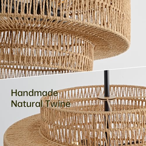 4-Light Boho Rattan Chandelier for Dining Room Light Fixture, 17.7” Black Rustic Pendant Light Farmhouse Hand Woven Wicker Light Fixture for Kitchen Island, Living Room, Bedroom - color: Brown+Black Hardware, size: 17.7" 4-Light