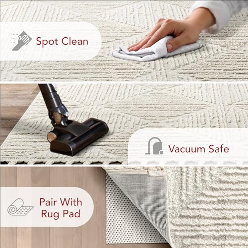 Nuloom Kerry Cream, 6' Round, Geometric, Soft and Cozy, High Traffic, Stain Resistant, Easy Clean, Durable Area Rug for Bedroom, Living Room, Dining Space, Den, Foyer, Entryway - color: Kerry Cream, size: 6' (Round)