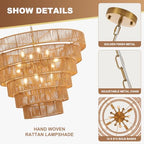 31.49" Large Rattan Gold Chandelier for Dining Room, Farmhouse 12-Lights Boho Hand-Woven Bamboo Chandelier, Drum Wicker Golden Chandeliers for Kitchen Island, Living Room, Bedroom - color: Gold 31IN