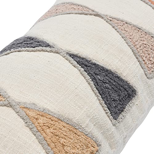 Bloomingville Embroidered Cotton Lumbar Pillow with Fringe, Terracotta Multicolor - color: Terracotta, Beige, Grey