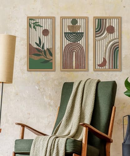 Putuo Decor Boho Wall Art Set of 3 Modern Minimalist Wooden Wall Decor Abstract Earth Tone Room Decorations Mid Century Artwork for Living Room Bedroom Office in Earthwood Canyon 16.5 x 8.6 Inch - color: Earthwood Canyon