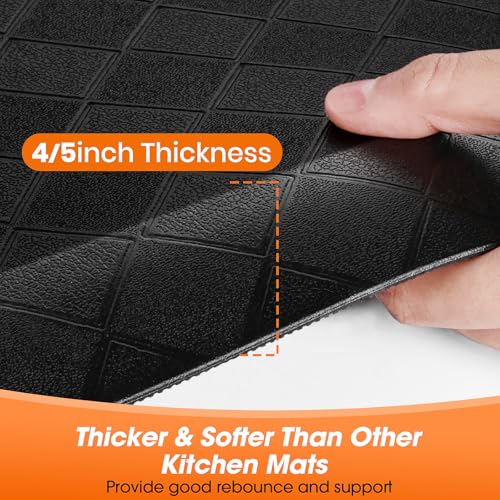 4/5 Inch Extra Thick Kitchen Mats for Floor,Non Slip Anti Fatigue Kitchen Rugs,Waterproof Stain Resistant Sink Mat,Cushioned Standing and Comfort Mats for Office (17"x60" Black) - color: Black, size: 60"L x 17"W x 0.8"Th