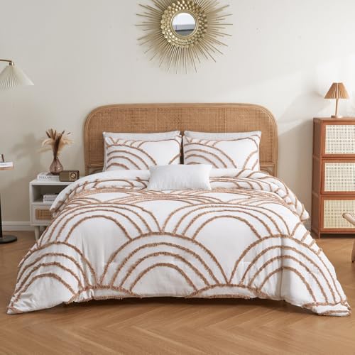ENJOHOS California King Comforter Set - Boho King Size Comforter Set, 3 Pieces White Tufted Rainbow Bedding Comforters for All Season, Lightweight Soft Microfiber Comforter with 2 Pillow Cases - color: White and Orange Comforter, size: King