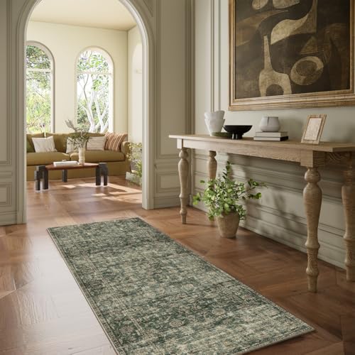 Washable Kitchen Rug Runners for Hallways: 2'x6' Entryway Rug with Non Slip Backing Low Pile Soft Indoor Floor Carpet Runner for Hallways Kitchen Laundry Room Bathroom Bedroom - color: Dark Green, size: 2' x 6' (Rectangular)