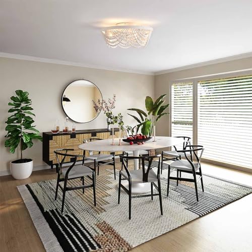 Boho Ceiling Fan with Lights Flush Mount,20 Inch Bohemia White Wood Bead Close to Ceiling Fan Light, 4 Lights Low Profile Enclosed Ceiling Fans with Remote Control for Bedroom Living Room Kitchen - color: White