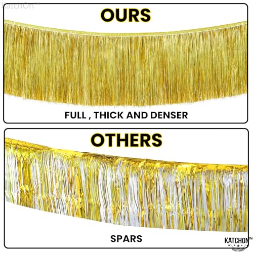 KatchOn, Pack of 2 Gold Fringe Garland - Gold Tinsel Banner for Birthday Party Decorations, Bridal Shower | Golden Foil Curtains for Golden Party Decor, Wedding, Graduation Decorations 2026 - color: Gold