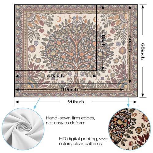 Spenlife Bohemian Tree of Life Tapestry, Ornate Floral Tapestries for Bedroom, Ethnic Wall Decor, Vintage Tapestries (60" x 44") - color: Red Ivory, size: 60"L x 44"W