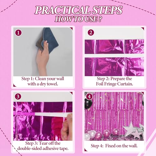 DECOCKRAT 3 Pack Foil Fringe Backdrop - Hot Pink Shiny Tinsel Curtains for Party Decoration/Photo Booth Props - 3.3x8.2 FT Metallic Foil Backdrop for Birthday, Wedding, Graduation, Christmas. - color: Hot Pink