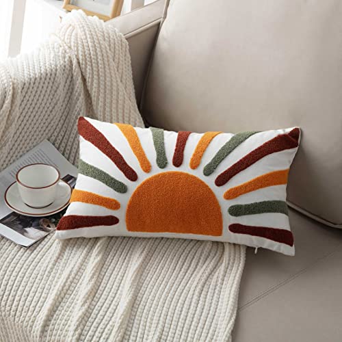 Embroidered Bohemian Style Sun Decorative Throw Pillow Cover, Lumbar Boho Sun Pillow Cover 12 Inches x 20 Inches Cover Only