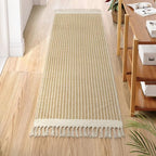 Lahome Belle Boho Bathroom Runner Rug, 2x6 Laundry Room Lightweight Entry Runner Woven Cotton Throw Carpet with Tassels, Farmhouse Non Shedding Washable Rugs Low Pile for Kitchen Hallway, Khaki - color: Khaki, size: 2' x 6' (Runner)