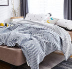 MEJU Blue Striped Checks Triange Muslin Reversible Throw Blanket for Bed Sofa Couch 100% Combed Cotton 3 Layer Soft Warm Quick Dry Throw Blanket Bedspread Bed Coverlet Sheet Full Queen 80 in X 90 in - color: Check2 Blue, size: F/Q 80 in x 90 in