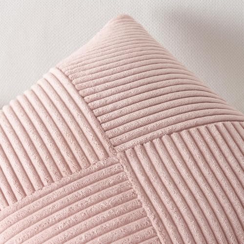 Topfinel Set of 2 Pink Decorative Yellow Throw Pillow Covers 20x20 Inch for Couch Sofa Bed, Rustic Farmhouse Boho Home Decor, Soft Corduroy Windmill Textured Striped Patchwork Cushion Cases - color: Blushpink, size: 20" x 20" (Pack of 2)