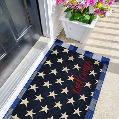 July 4th Door Mat,American Patriotic Memorial Day Blue Stars Indoor Outdoor Non-Slip Doormat,Entryway Front Porch Farmhouse Summer Welcome Door Mat Colorful for Entrance Decor 30" x 17" - color: July 4th 1