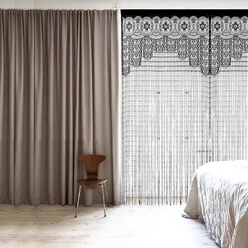 HSYLYM String Door Privacy Lace Curtain Macrame Boho Doorway Window Curtains for Wall Divider Windows Door Covers Decorative Room Separation (35×79in/90×200cm,Black) - color: Black, size: 35"W x 79"L (Pack of 1)