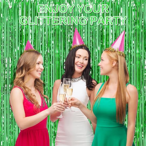 30 Pack Green Foil Fringe Curtain Backdrop, 3.3x8.2 Feet Metallic Tinsel Streamer Curtains Photo Booth Props for Birthday/Wedding/Bachelorette/Baby Shower/Christmas/New Year/Disco Party Decorations - color: Green