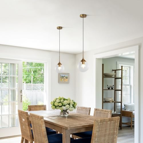 KCO Lighting Clear Globe Pendant Lights Kitchen Island Bubble Glass Pendant Lighting Gold Hanging Light Fixture Mid Century Modern Hanging Lamp for Living Room Dining Room - color: Clear