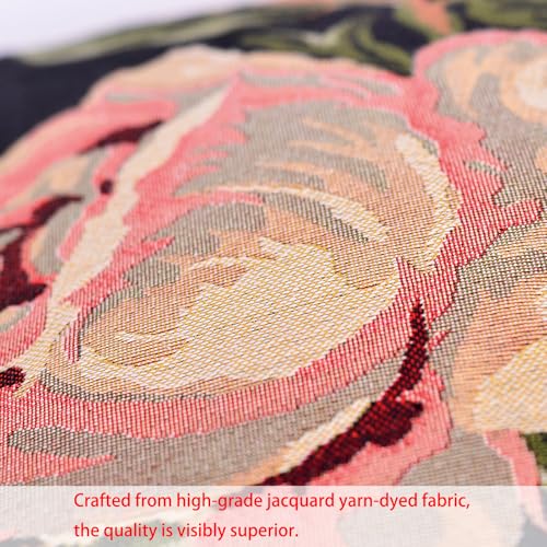 18x18 Tapestry Pillow Cover, Jacquard Woven Botanical Square Vintage Floral Double Roses Decorative Throw Pillow Sham for Couch, Victorian Accent Cushion Case (Vintage Rose Tapestry on Dark Ground) - color: Vintage Rose Tapestry on Dark Ground