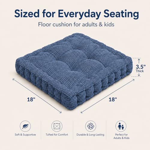 ChezMax Floor Pillow & Cushion, Large Meditation Chair Cushions, Thick Square Seat Pad, Soft Velvet Tufted Seating Pouf for Indoor/Outdoor Yoga Bench Rocking Chair Room Tatami Sofa, Navy Blue 18"x18" - color: Navy Blue M