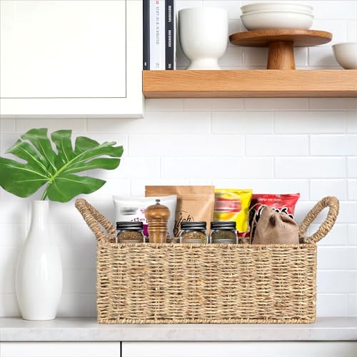 Divided Baskets with Handles, Storage Basket Natural for Organizing Bathroom Kitchen Shelves Office Supplies Organization, Wicker Storage Baskets 4 Section, 4-Compartment Wicker Basket. - color: Dark Brown