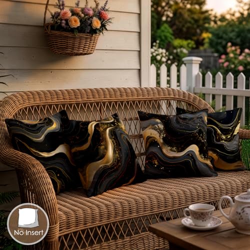 OBSEDE Abstract Black Gold Marble Decorative Throw Pillow Covers 18 × 18 in, Set of 4, Couch Cushion Cases Inserts for Sofa Bed Living Room Home Decor, Double-Sided Print - color: Abstract Black Gold Marble, size: 18" x 18" (Pack of 4)