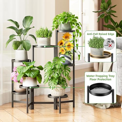 7 Tiers Plant Stand Indoor for Multiple Large Planter, Tall Tiered Folding Plant Rack Outdoor with Rustproof 10 Inch Wide Tray, Plant Shelf for Corner Living Room - BlackDisk - color: BlackDisk, size: 7-tiers