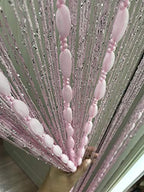 Door String Curtain Flat Silver Ribbon Thread with Shaggy Tassel Room Divider, 39’’x79’’ (Pink-style2) - color: Pink-style2