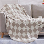 WRENSONGE Checkered Throw Blanket, Taupe Soft Cozy Fluffy Warm Hand Made Throw Blankets for Couch, Sofa, Chair, Bed, Camping, Picnic, Travel Lightweight Bed Blanket - 60"*80" - color: Art Taupe, size: Twin(60"x80")