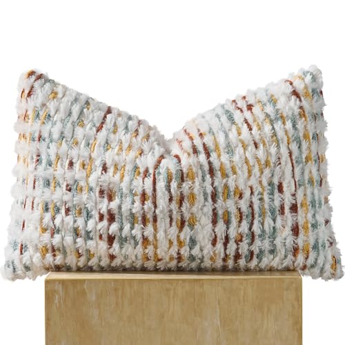 AmHoo Boho Chenille Pillow Cover Decorative Tufted Pillowcase for Couch Bed Sofa Bedroom Living Room Modern 12 x 20-Inch Brown White - color: Brown White, size: 20" x 12" (Pack of 1)