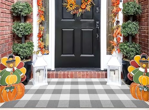 Grey and White Buffalo Plaid Rug 24''x 51''Checkered Outdoor Porch Rug Cotton Woven Machine Washable Farmhouse Mat for Indoor,Outdoor, Kitchen, Farmhouse, Entryway,Bathroom - color: Grey Buffalo, size: 24''x 51''