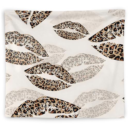 WNAGT Trendy Black and White Kiss Lips Tapestry Wall Hanging, Funky Makeup Wall Decor, Fashion Aesthetic Wall Blanket Decor for Girls Room College Dorm Makeup Room Beauty Room, 50x60 Inch - color: Leopard pattern