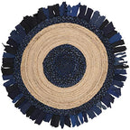 SAFAVIEH Cape Cod Collection 4' Round Navy / Natural CAP701N Handmade Boho Fringe Jute & Cotton Area Rug - color: Navy/Natural, size: 4' (Round)