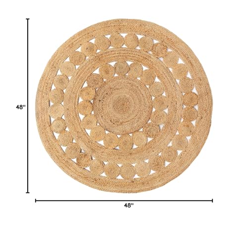 Hand Woven Jute Area Rug - 4' Round - Rustic Beige Reversible Farmhouse Rugs for Bedroom, Kitchen, Living Room - Vintage Natural Braided Entry Floor Décor Circle Boho Round Rugs 4 feet - color: Natural, size: 4' (Round)
