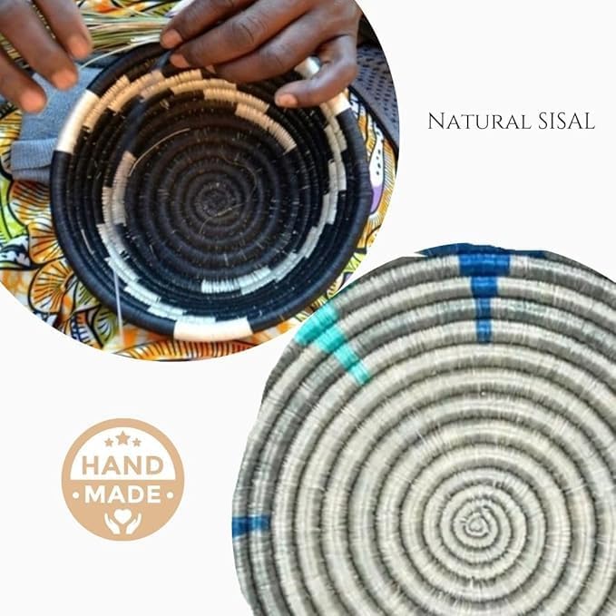 African Planter Baskets Sets of 3 Woven Sisal Baskets for Indoor Plant Pots Covers Home Decor Storage Organizer Gifts Zen Designs Arts and Crafts (Blue and Tan Stripe)