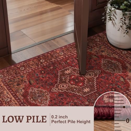 2x4 Washable Kitchen Rug Oriental Non Slip Small Rugs for Entryway Boho Front Door Mat Indoor Entrance, Vintage Print Throw Soft Low Pile Rugs Small Carpet for Entry Bedroom Bathroom Dark Red - color: Dark Red, size: 2' X 4' (Runner)