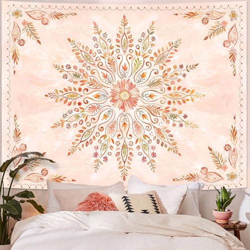 Lunerfex Floral Mandala Tapestry Boho Tapestry for Bedroom Orange Tapestries Wall Hanging Living Room Wall Art and Home Decor 44x60 - color: Orange, size: 60"L x 44"W