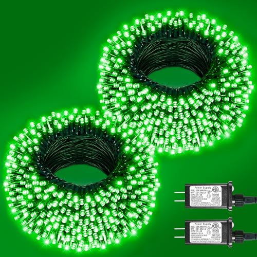 2 Pack Christmas Lights Outdoor, Total 200FT 600LED String Lights for Outside with 8 Modes Waterproof, Green Wire Twinkle Tree Lights Green Wire for Indoor Yard Garden Party Decorations, Green - color: Green, size: 200FT 600LED